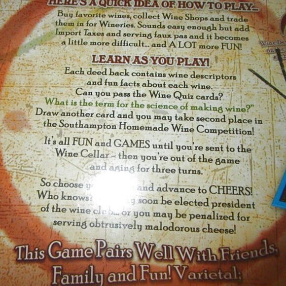 NOS Wineopoly WINE Monopoly BOARD GAME Adult PARTY Fun SEALED Vtg USA MADE - Picture 9 of 12